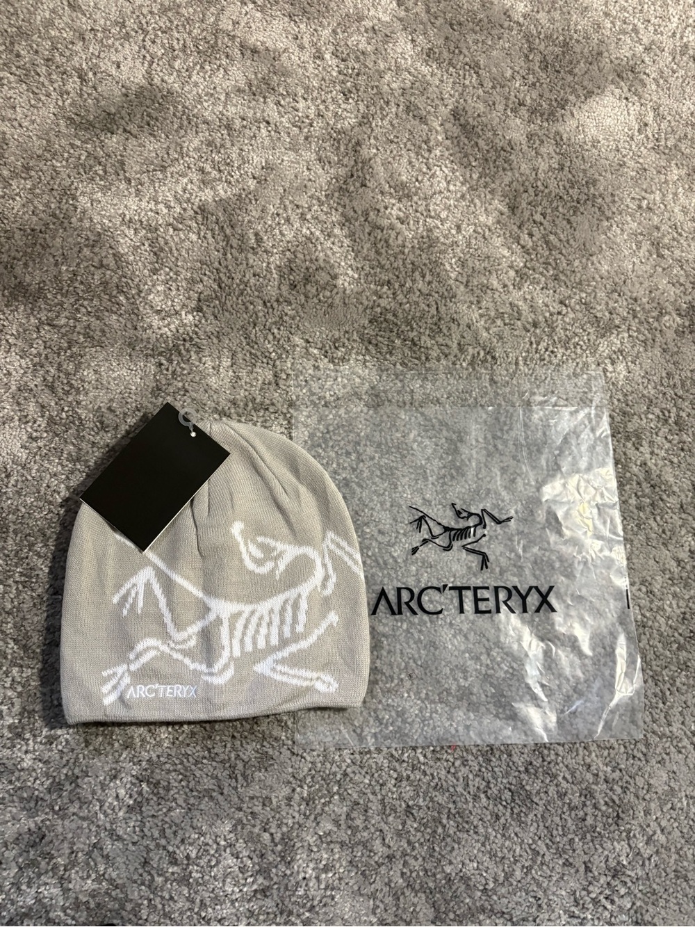 Arc'teryx Light Gray Beanie with White Skeleton Logo